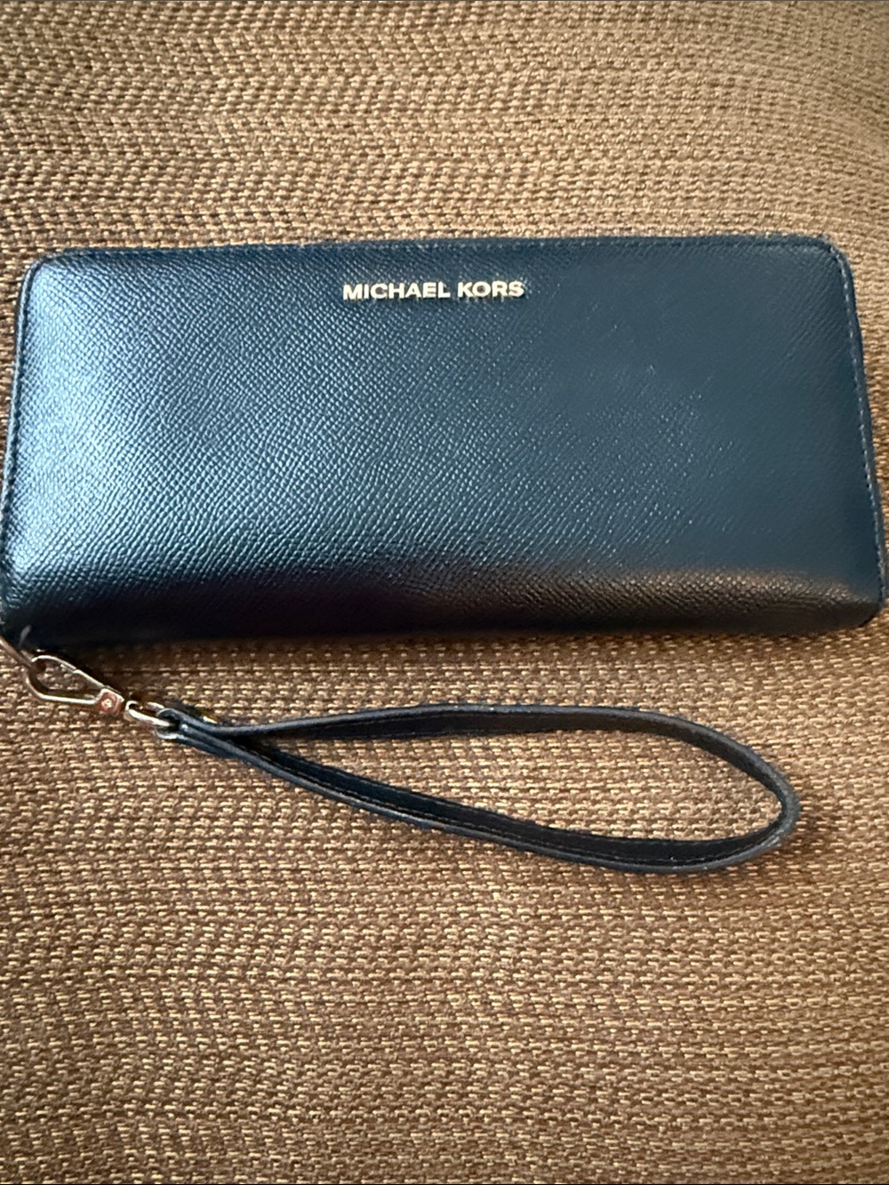 Michael Kors Navy Zip-Around Wristlet with Gold Logo